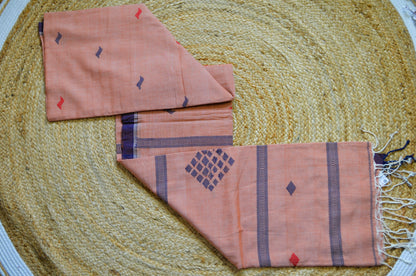 Peach Buttery Mul Cotton Bengal Muslin Handloom Saree
