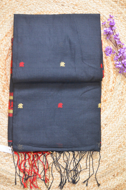 Black Buttery Mul Cotton Bengal Muslin Baluchuri Handloom Saree