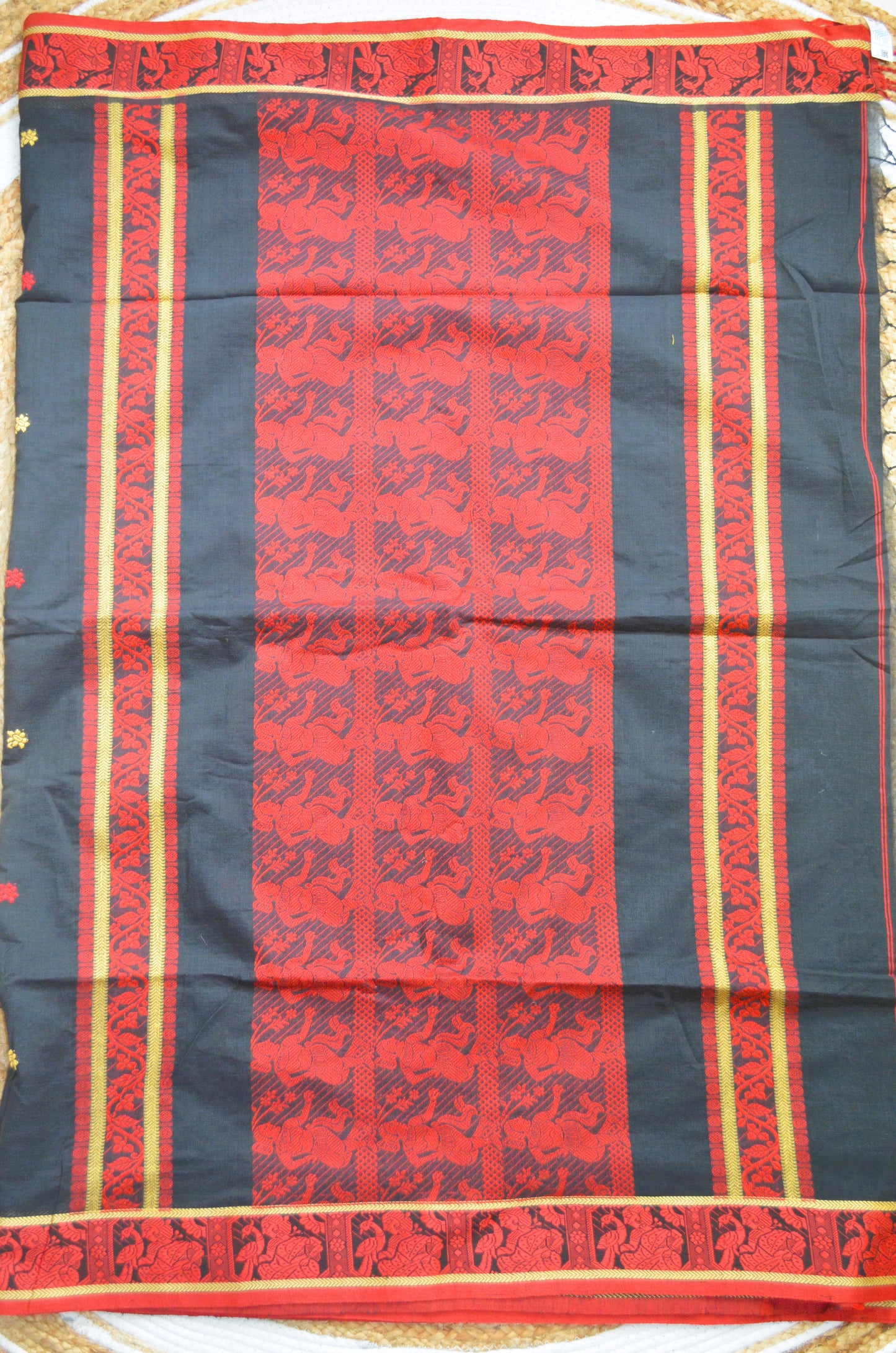 Black Buttery Mul Cotton Bengal Muslin Baluchuri Handloom Saree