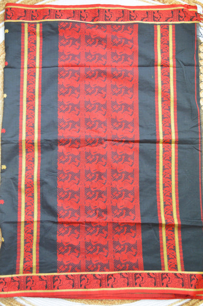 Black Buttery Mul Cotton Bengal Muslin Baluchuri Handloom Saree