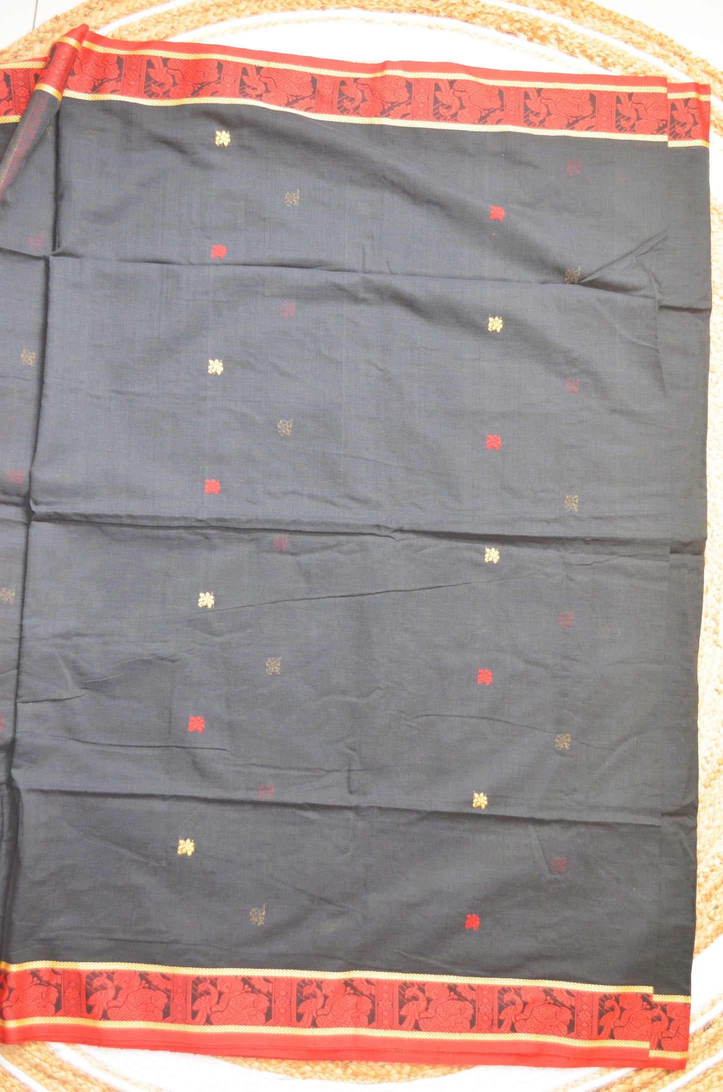 Black Buttery Mul Cotton Bengal Muslin Baluchuri Handloom Saree