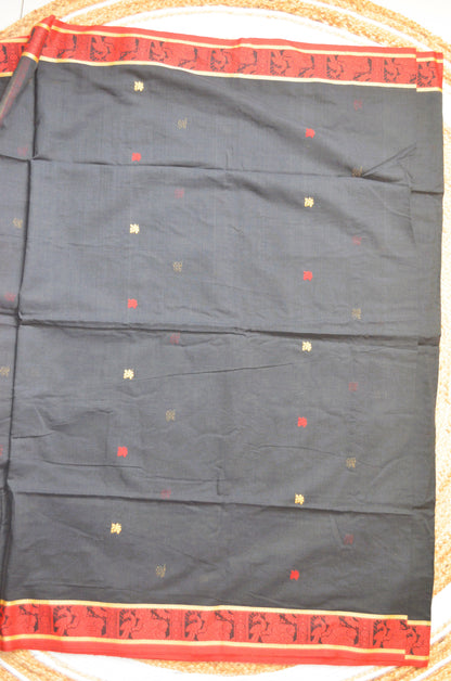 Black Buttery Mul Cotton Bengal Muslin Baluchuri Handloom Saree