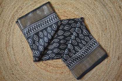 Black Block Print Maheshwari Vegan Silk Saree