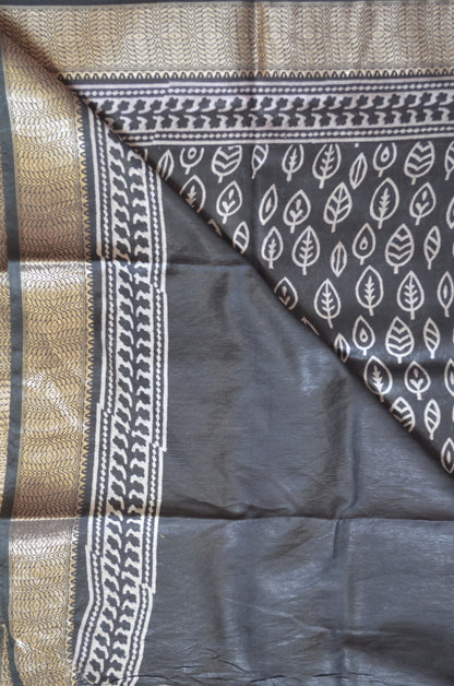 Black Block Print Maheshwari Vegan Silk Saree