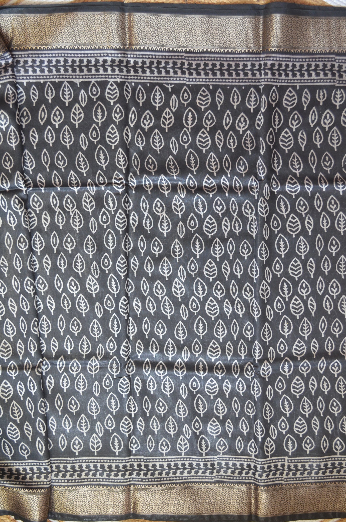 Black Block Print Maheshwari Vegan Silk Saree