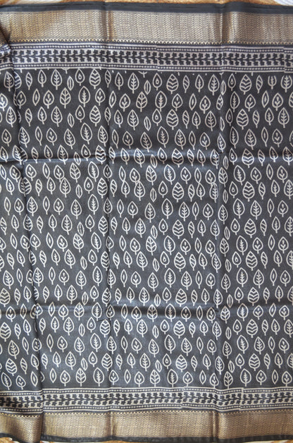 Black Block Print Maheshwari Vegan Silk Saree
