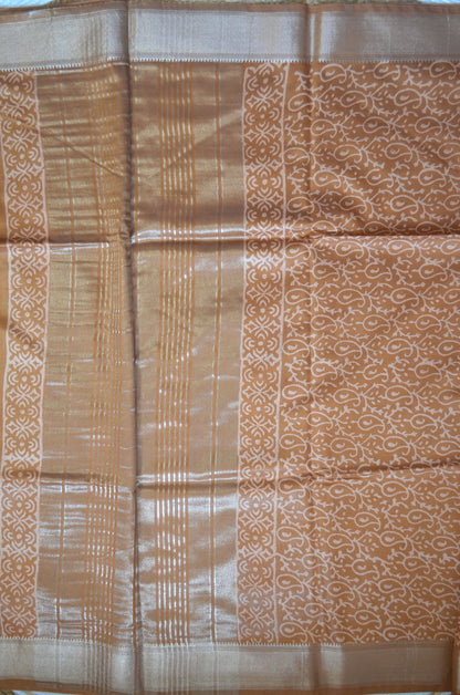 Ochre Block Print Maheshwari Vegan Silk Saree