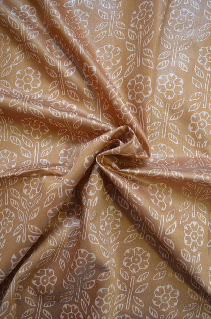 Ochre Block Print Maheshwari Vegan Silk Saree