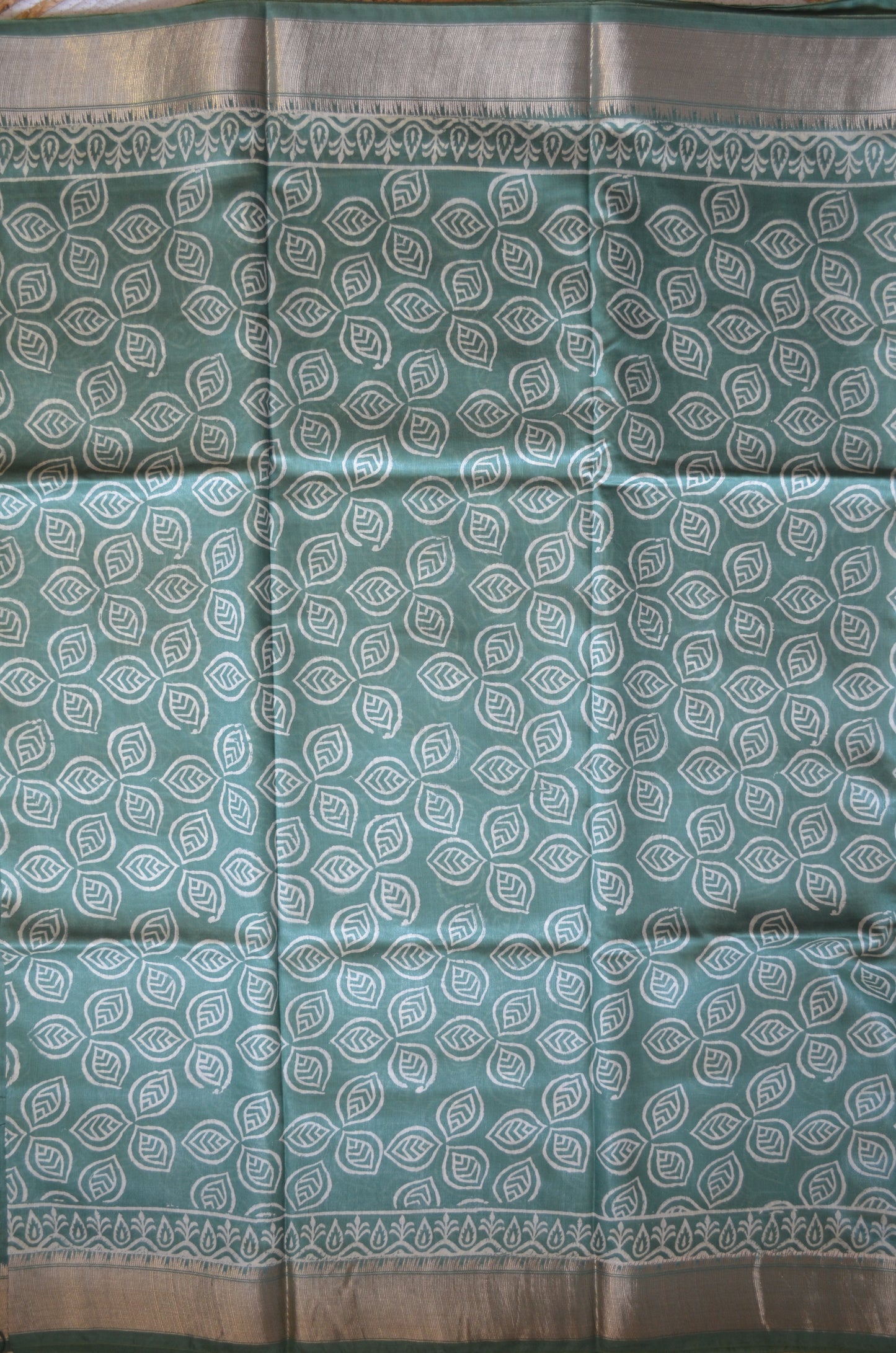 Bottle Green Block Print Maheshwari Vegan Silk Saree