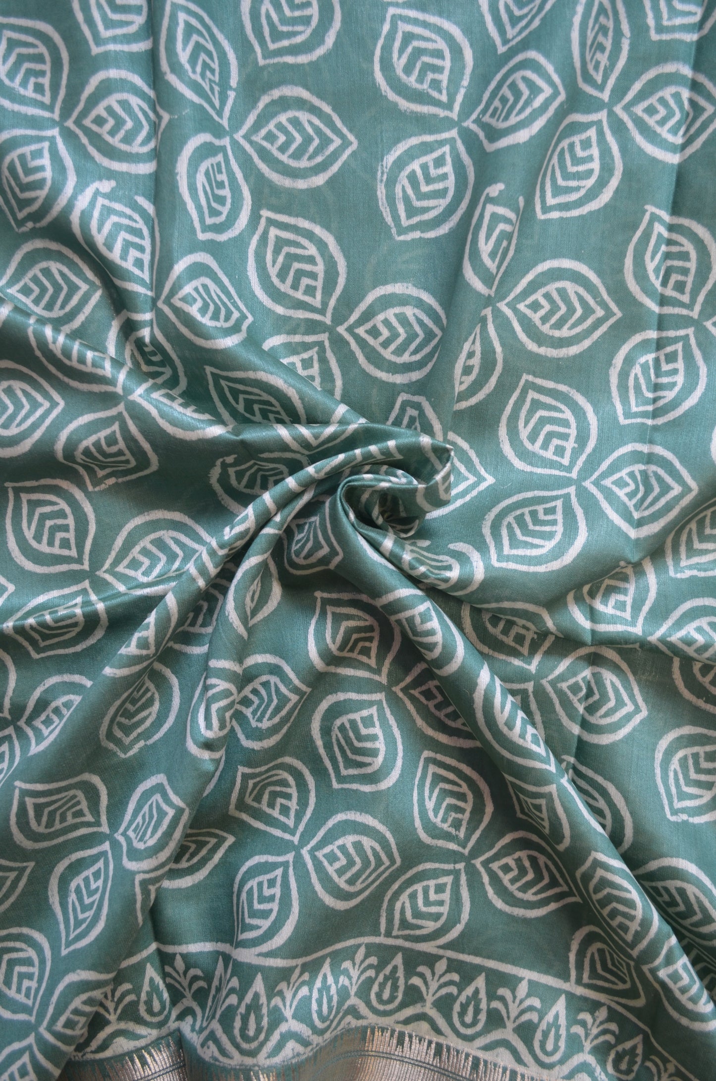Bottle Green Block Print Maheshwari Vegan Silk Saree