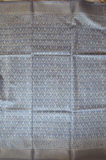 Grey Block Print Maheshwari Vegan Silk Saree