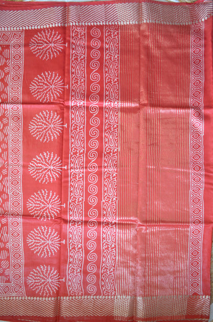 Maroon Block Print Maheshwari Vegan Silk Saree