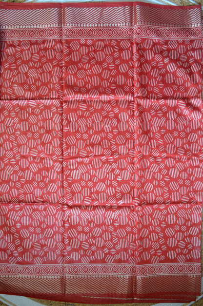 Maroon Block Print Maheshwari Vegan Silk Saree