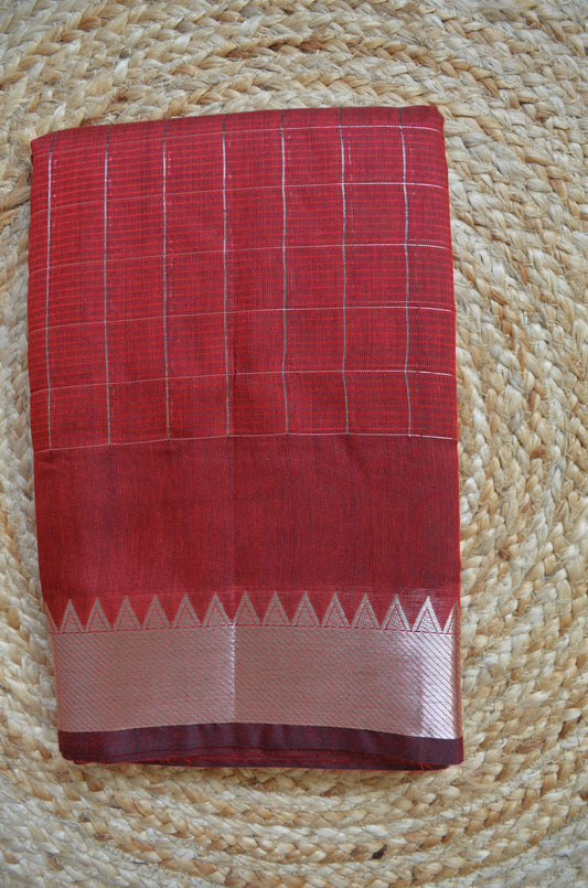 Red Mangalagiri Checks Cotton Silk Handloom Saree