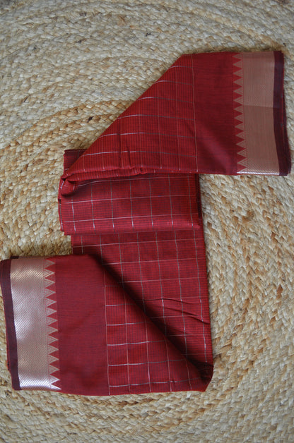 Red Mangalagiri Checks Cotton Silk Handloom Saree
