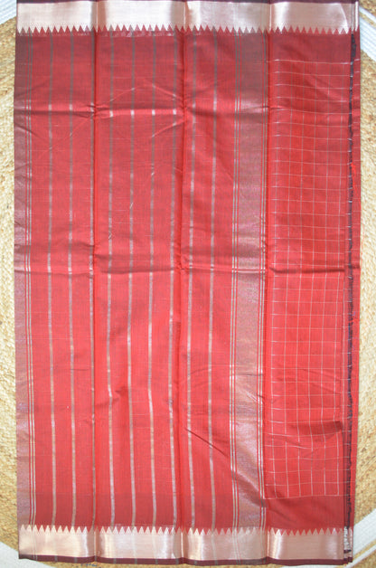 Red Mangalagiri Checks Cotton Silk Handloom Saree