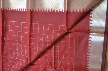 Red Mangalagiri Checks Cotton Silk Handloom Saree