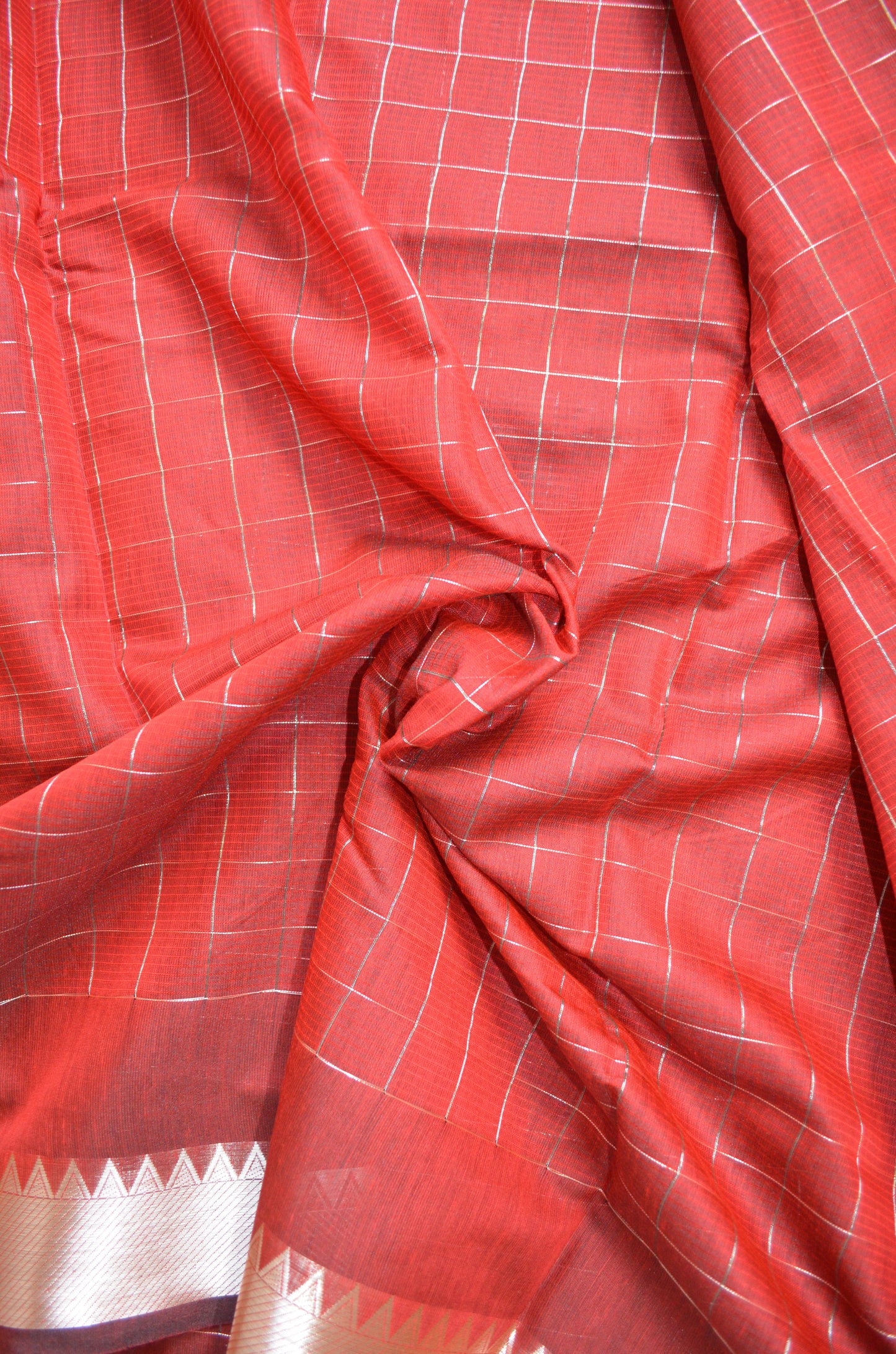 Red Mangalagiri Checks Cotton Silk Handloom Saree
