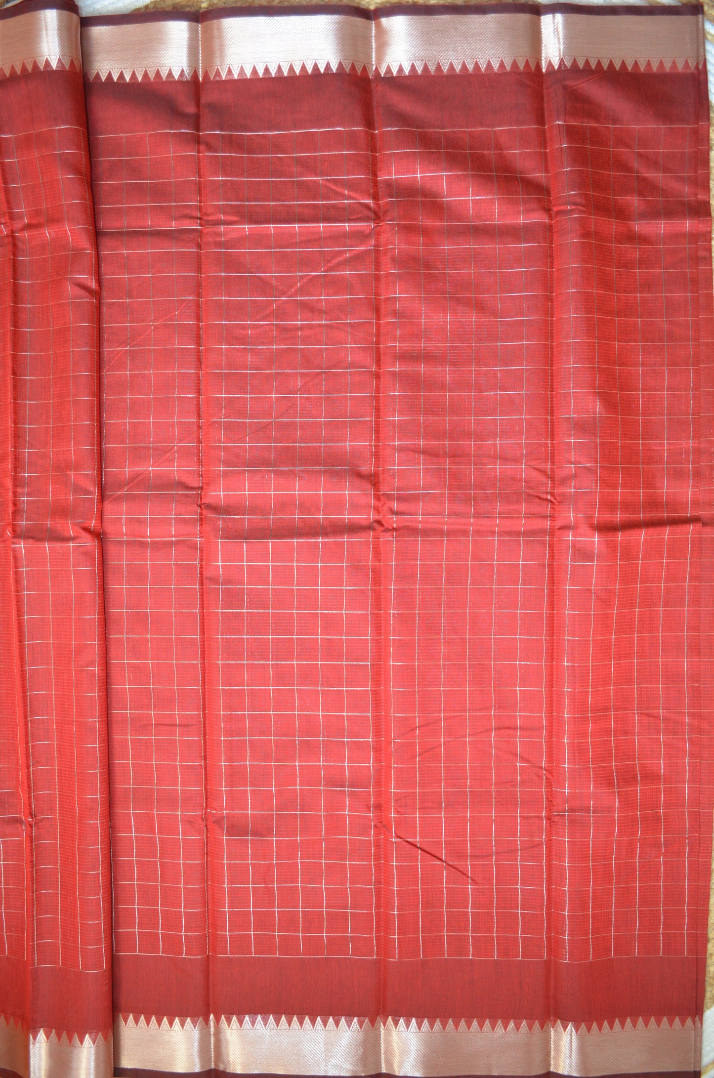 Red Mangalagiri Checks Cotton Silk Handloom Saree