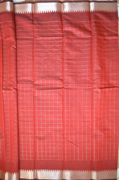 Red Mangalagiri Checks Cotton Silk Handloom Saree