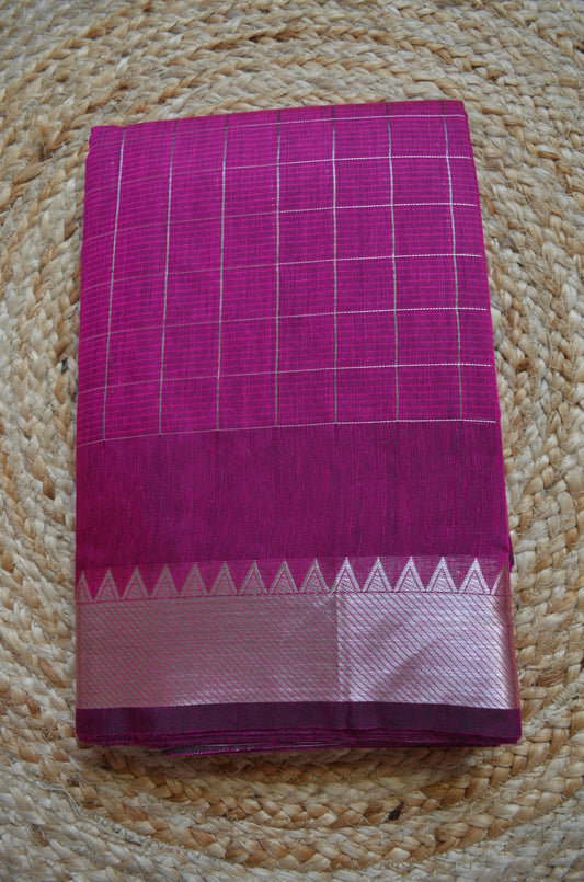 Magenta Mangalagiri Checks Cotton Silk Handloom Saree
