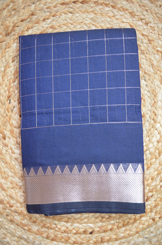 Navy Mangalagiri Checks Cotton Silk Handloom Saree