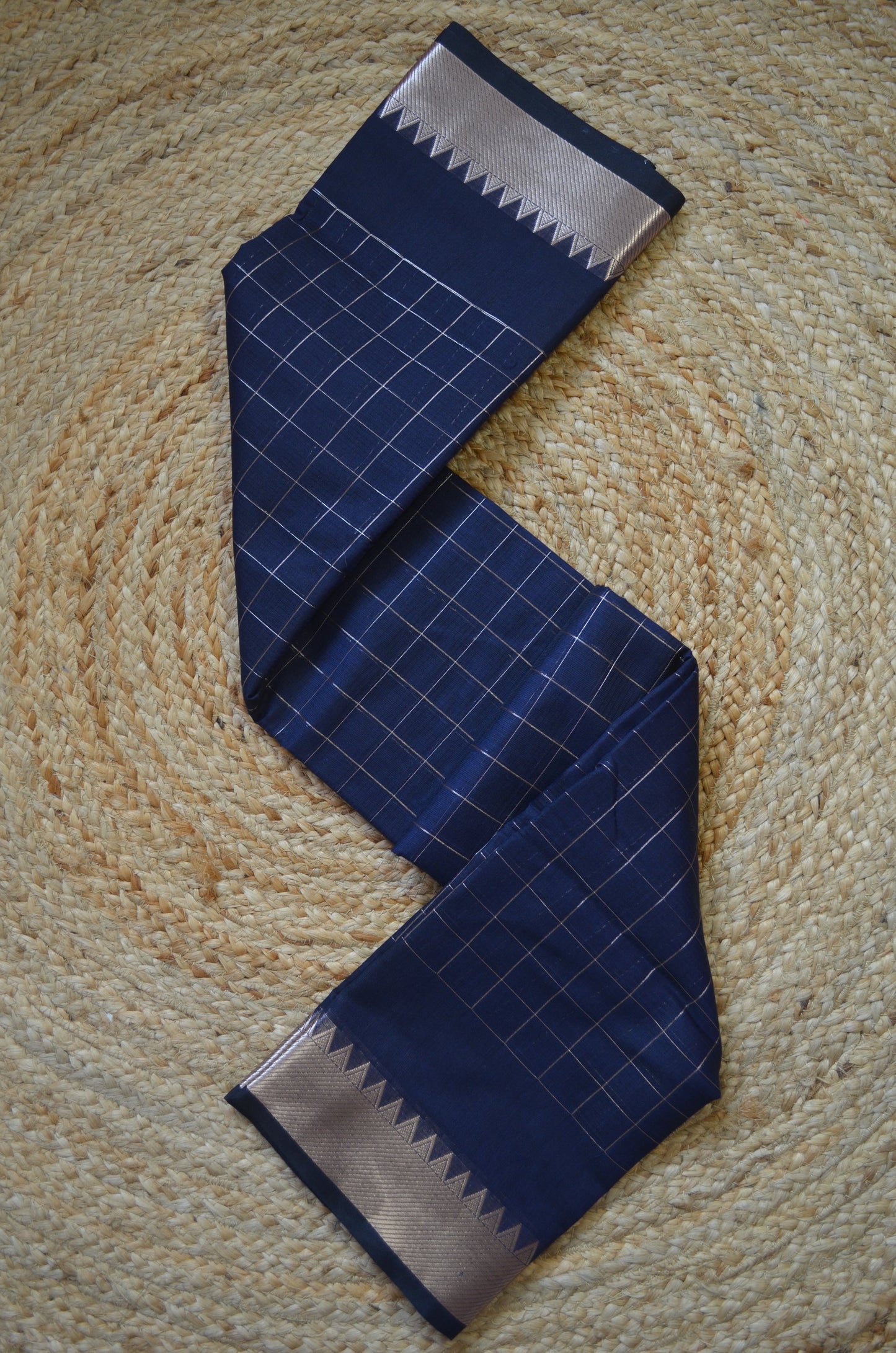 Navy Mangalagiri Checks Cotton Silk Handloom Saree