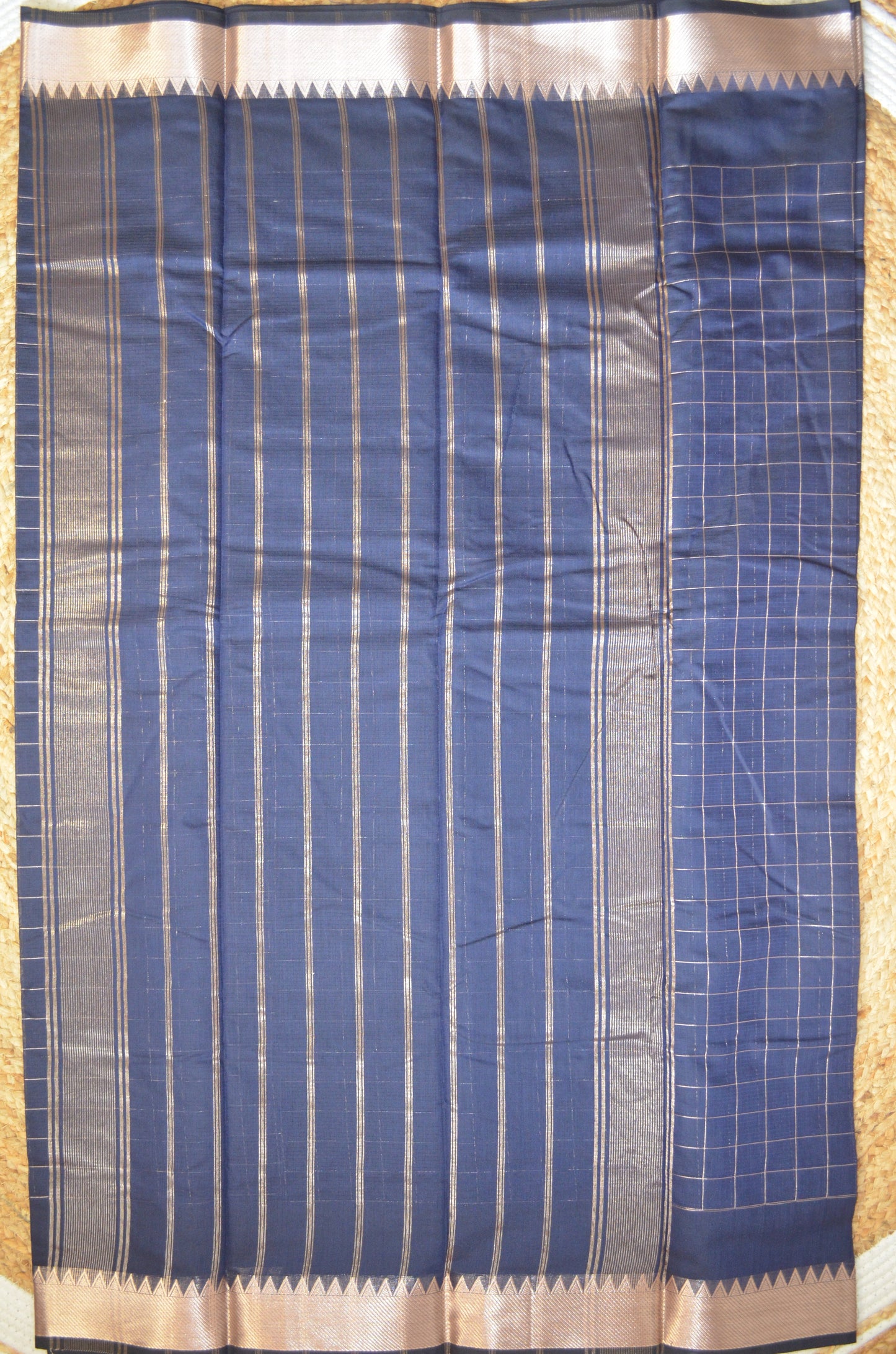 Navy Mangalagiri Checks Cotton Silk Handloom Saree
