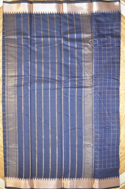 Navy Mangalagiri Checks Cotton Silk Handloom Saree