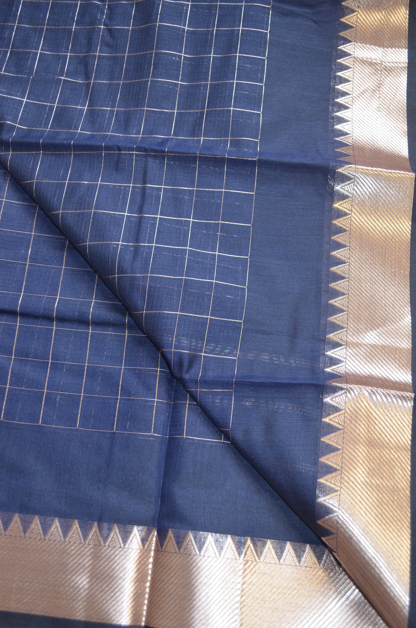 Navy Mangalagiri Checks Cotton Silk Handloom Saree