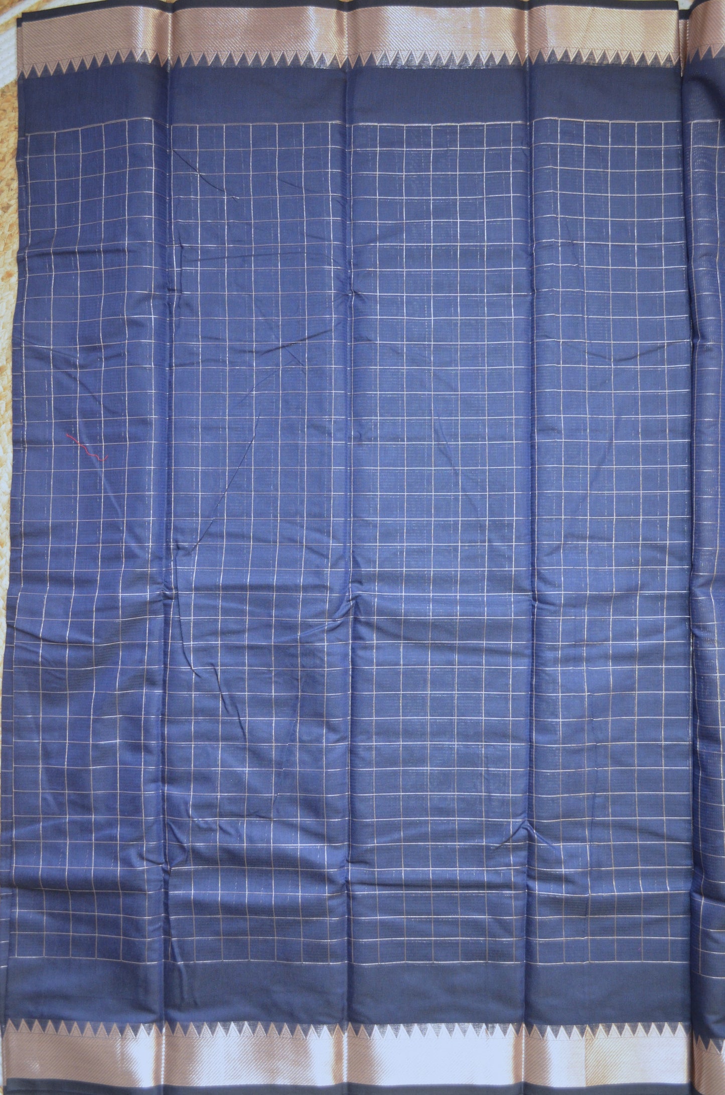 Navy Mangalagiri Checks Cotton Silk Handloom Saree