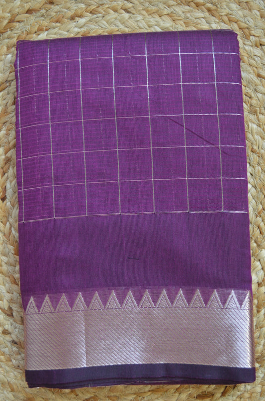 Purple Mangalagiri Checks Cotton Silk Handloom Saree