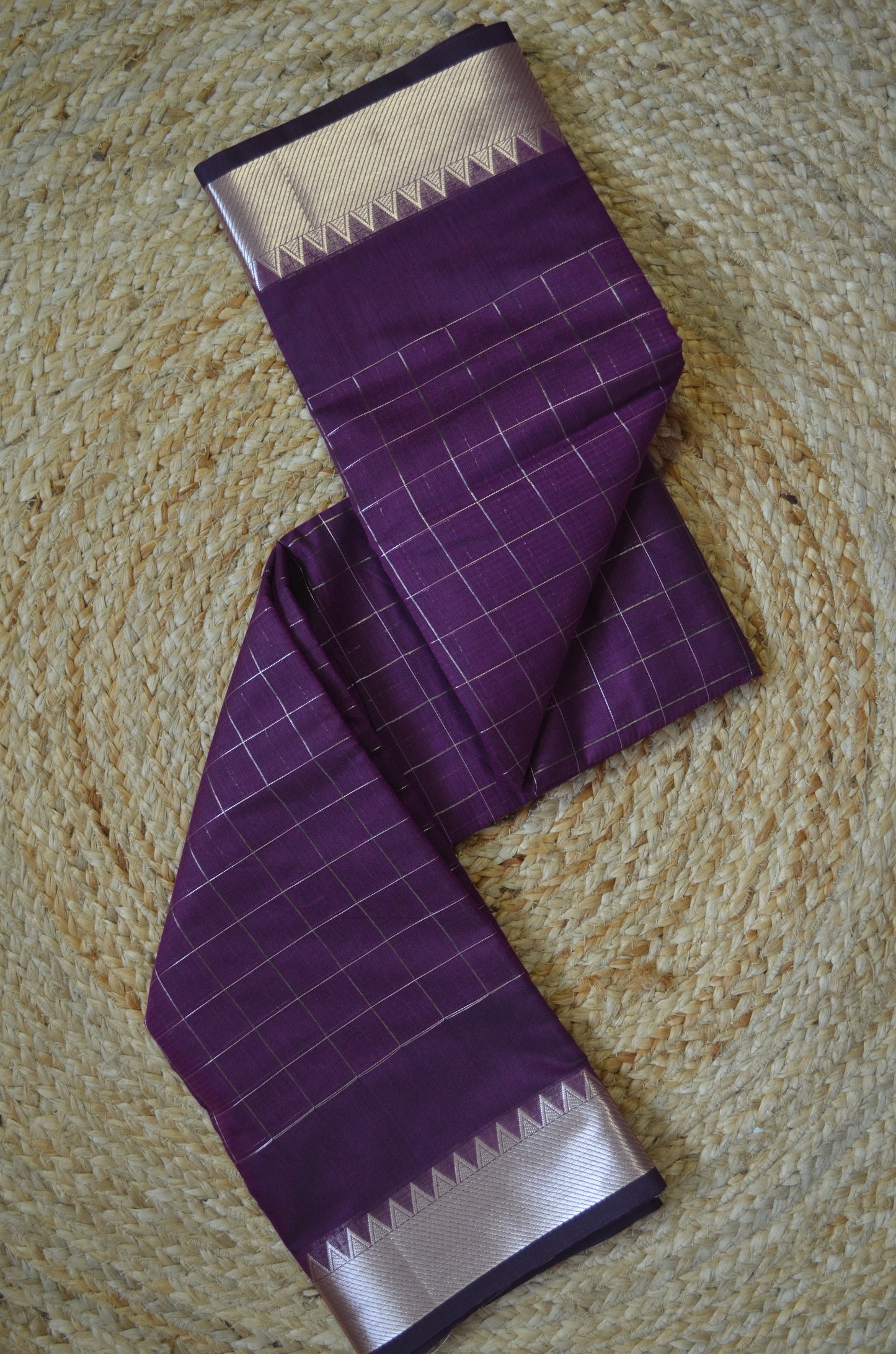 Purple Mangalagiri Checks Cotton Silk Handloom Saree