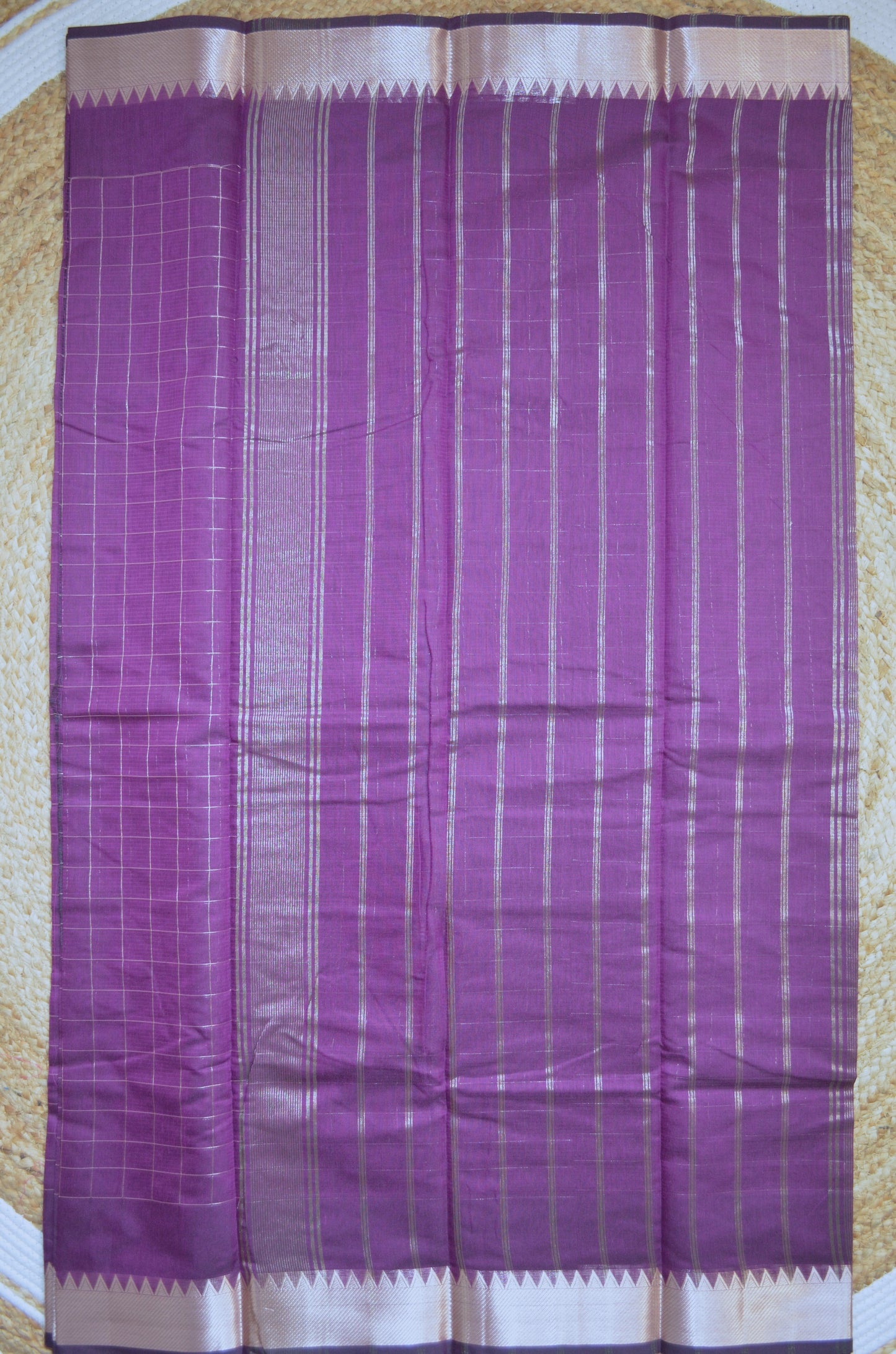 Purple Mangalagiri Checks Cotton Silk Handloom Saree