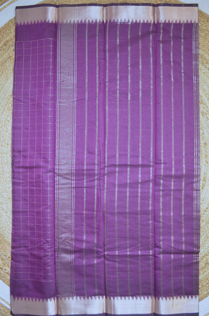 Purple Mangalagiri Checks Cotton Silk Handloom Saree