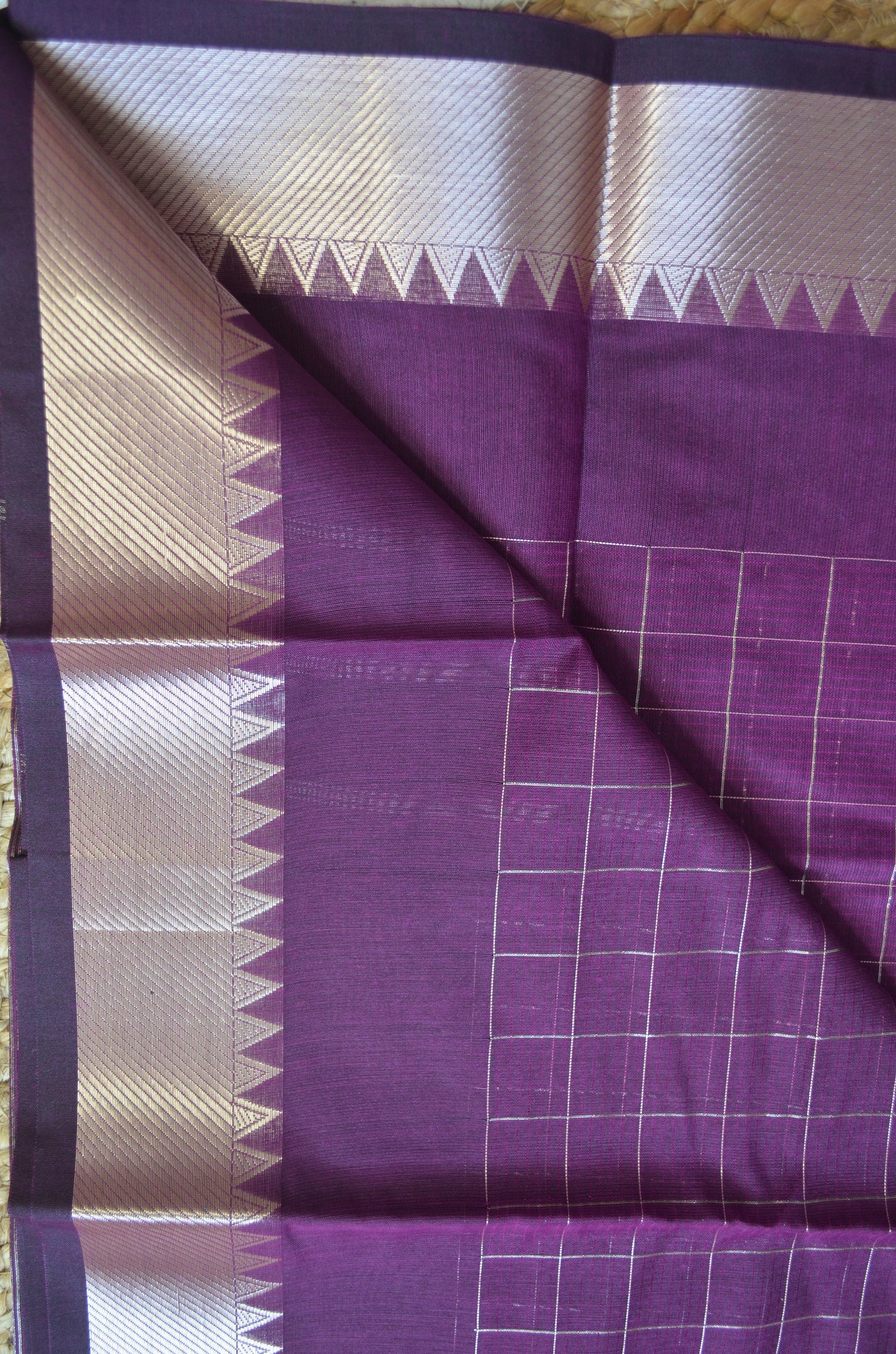 Purple Mangalagiri Checks Cotton Silk Handloom Saree