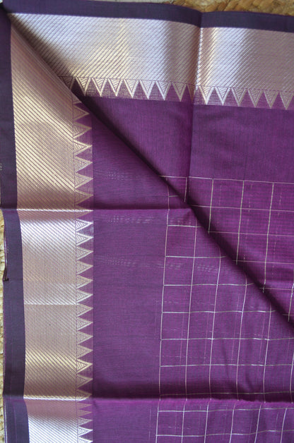Purple Mangalagiri Checks Cotton Silk Handloom Saree
