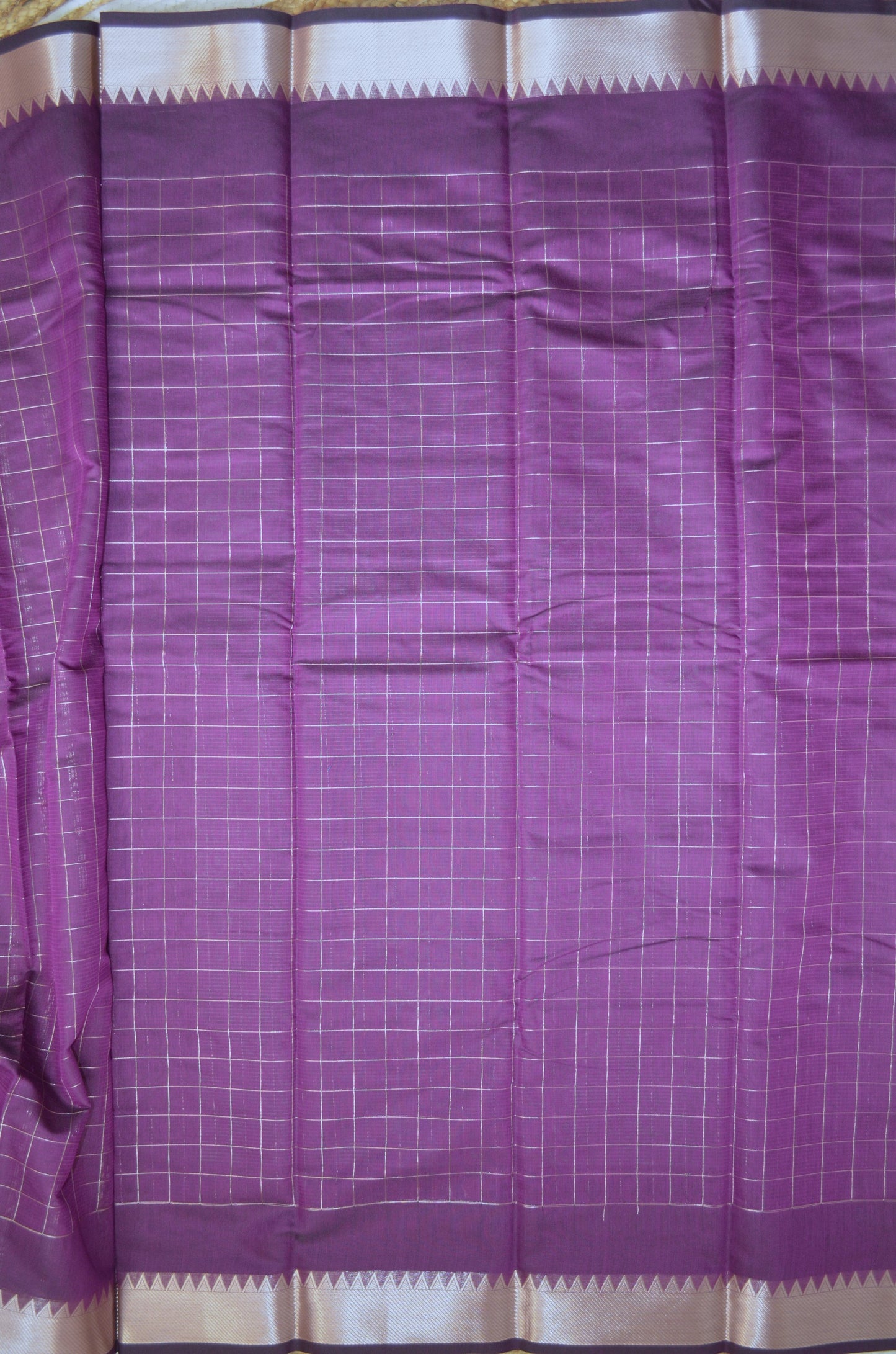 Purple Mangalagiri Checks Cotton Silk Handloom Saree