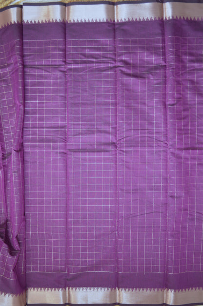 Purple Mangalagiri Checks Cotton Silk Handloom Saree