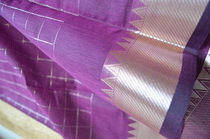 Purple Mangalagiri Checks Cotton Silk Handloom Saree