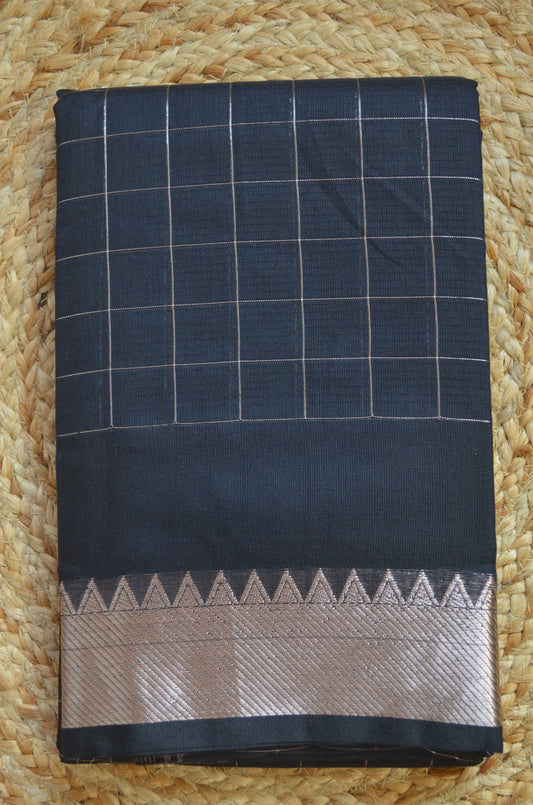 Black Mangalagiri Checks Cotton Silk Handloom Saree