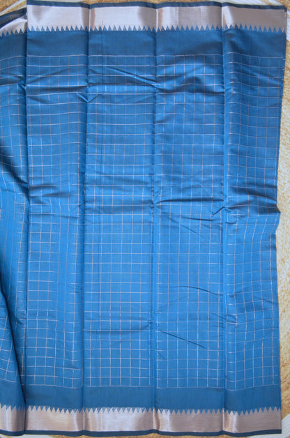 Cyan Mangalagiri Checks Cotton Silk Handloom Saree
