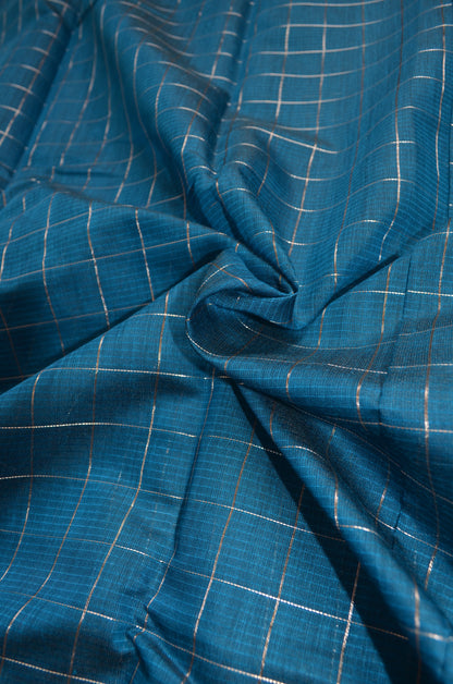 Cyan Mangalagiri Checks Cotton Silk Handloom Saree