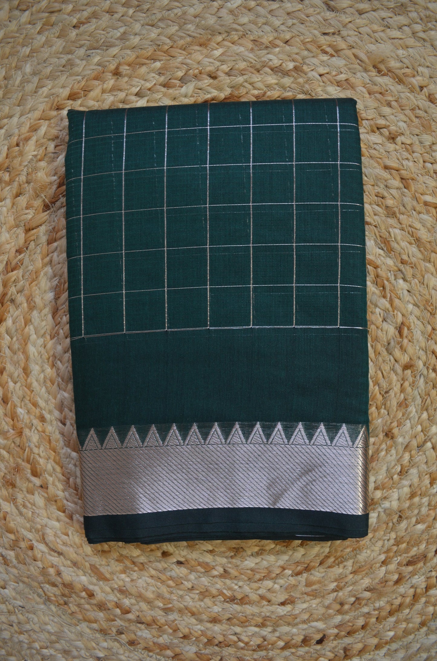 Jungle Green Mangalagiri Checks Cotton Silk Handloom Saree