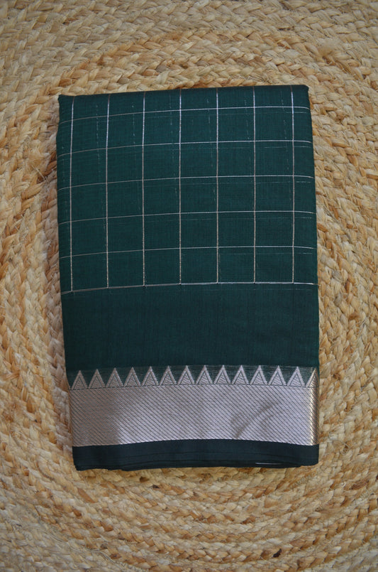 Jungle Green Mangalagiri Checks Cotton Silk Handloom Saree