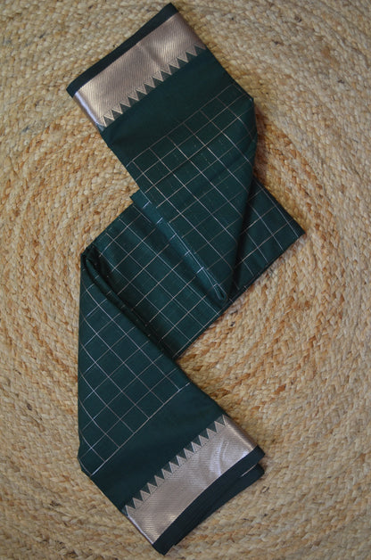 Jungle Green Mangalagiri Checks Cotton Silk Handloom Saree