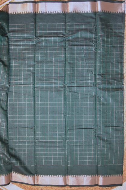 Jungle Green Mangalagiri Checks Cotton Silk Handloom Saree