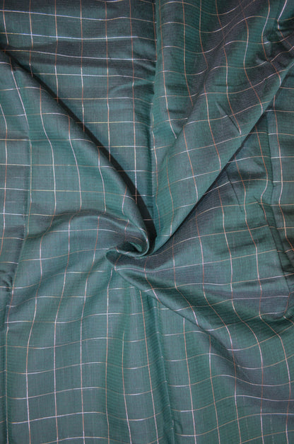Jungle Green Mangalagiri Checks Cotton Silk Handloom Saree
