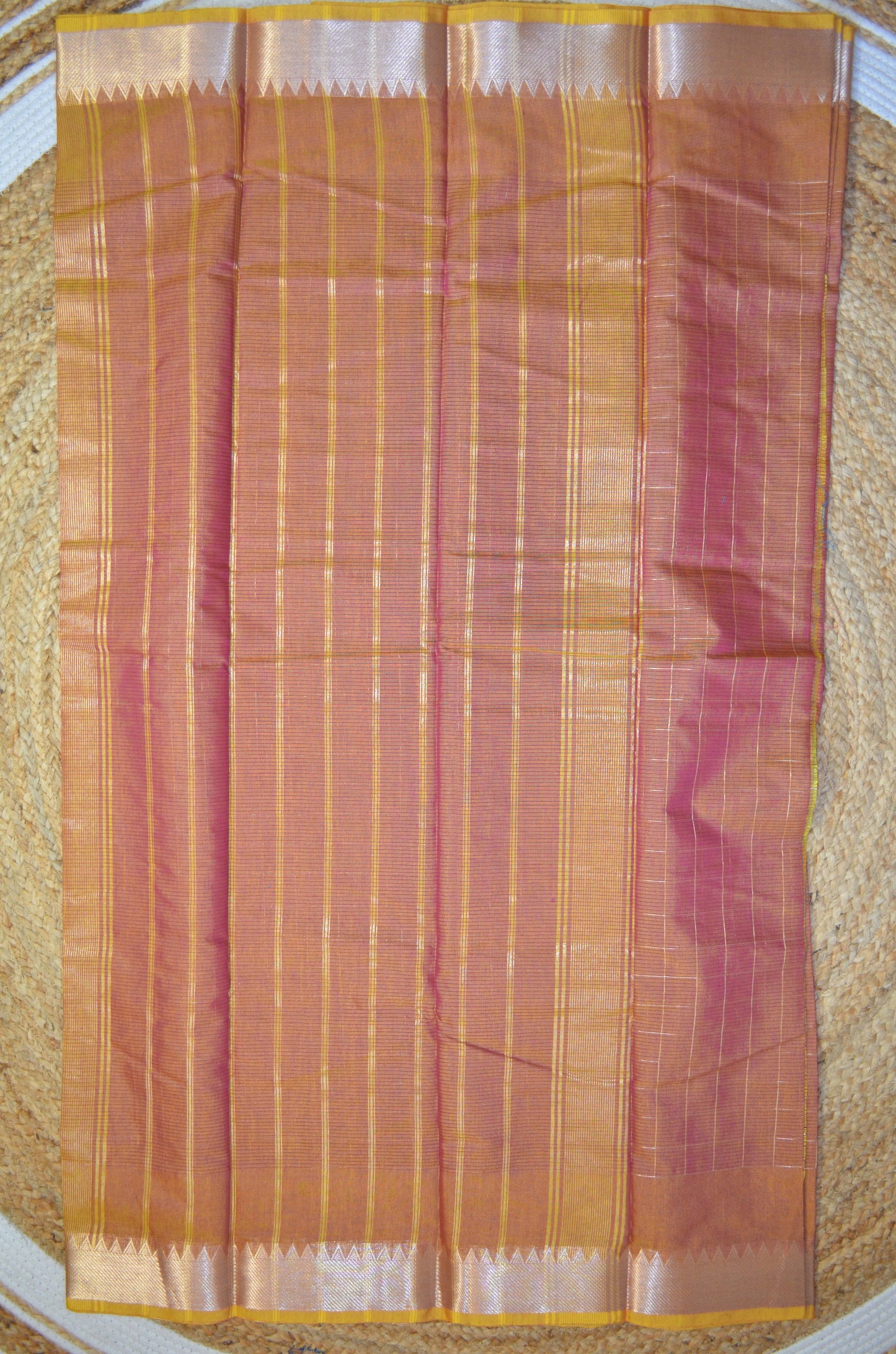 Magenta Yellow Mangalagiri Checks Cotton Silk Handloom Saree