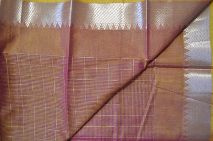 Magenta Yellow Mangalagiri Checks Cotton Silk Handloom Saree